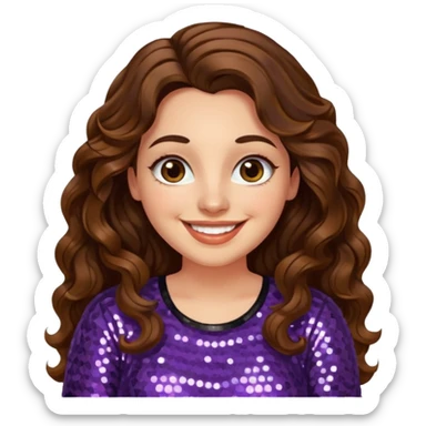 30 yr old italian woman, long brown wavy hair, big brown eyes, huge smile, sequin shirt, no bangs, a bit chubby sticker