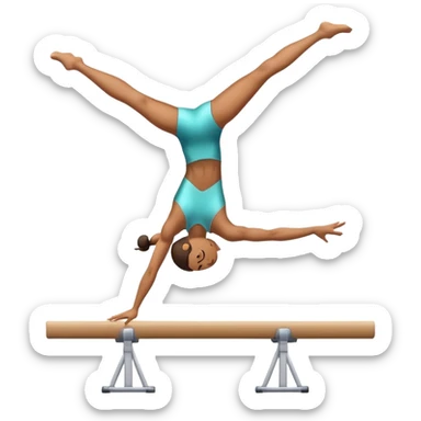 An artistic emoji of a professional sports acrobat performing a stunning balance pose on a narrow beam. The acrobat showcases perfect control, flexibility, and strength, executing an elegant handstand. The background features a bright gymnastics arena with spotlights. sticker