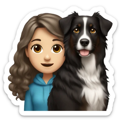 girl with brown hair blue eyes holding black australian shepard sticker