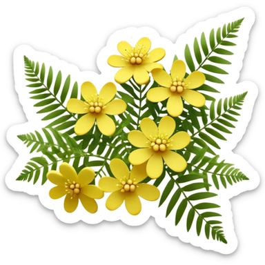 Cinematic Realistic Acacia Emoji, Bright and cheerful, with clusters of fluffy yellow flowers blooming along delicate branches. The wattle’s soft, fern-like leaves sway in the breeze, radiating a sense of warmth and joy. Soft glowing outline, capturing the essence of Australian sunshine, warmth, and beauty in a vibrant acacia tree! sticker