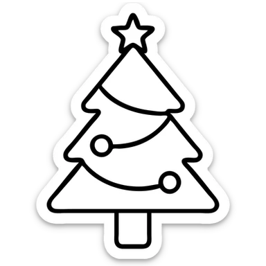 Add a yellow star on top of the pink Christmas tree, minimal with flat lines icon style, no background. sticker