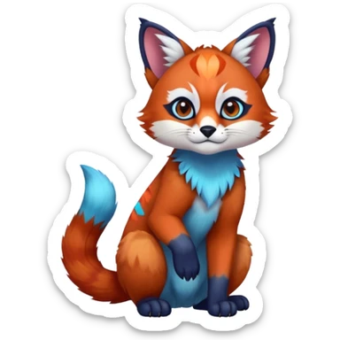 Colorful tropical blue exotic cute cool beautiful shiny beautiful fantasy-caracal-Cacomistle-Trico-Red-Panda-oncilla-animal-Fakémon-hybrid-fursona (full body) sticker