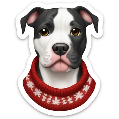 Black and white pitbull with Christmas sweater sticker