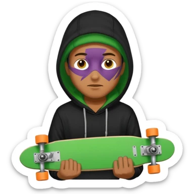 Un hombre sorteando con camisa negra y tabla verde y encapuchado sticker