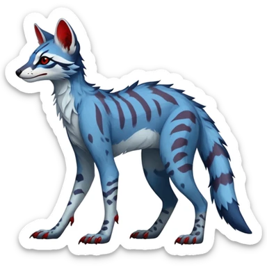 Feral Rare Fantasy blue Vernid-Sergal-Genet-species by LiLaiRa, random markings, tufted ears, full body, 4 legs, darker ears, darker legs, red markings, white belly sticker