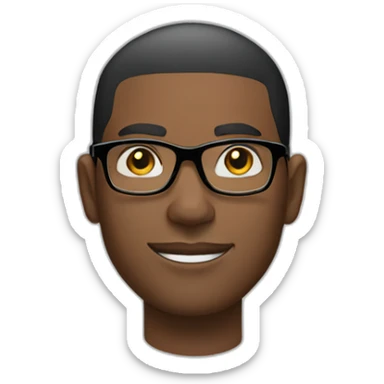 young black advertising man wearing prescription glasses with black frames, short beard and shaved hair. sticker