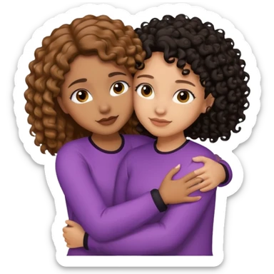 A girl with 1a light brown hair and light skin tone and the other girl with black curly hair with a bit of brown skin tone hugging sticker