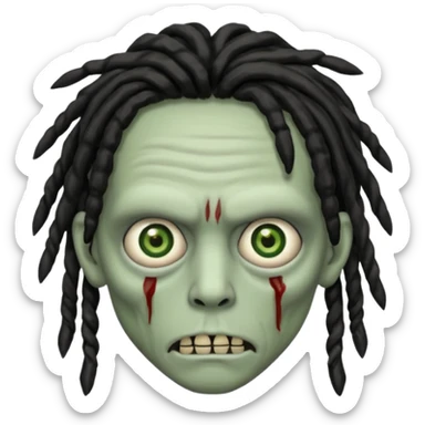 Zombie with black dreads with chinky eyes and a 3rd eye  on right cheek sticker