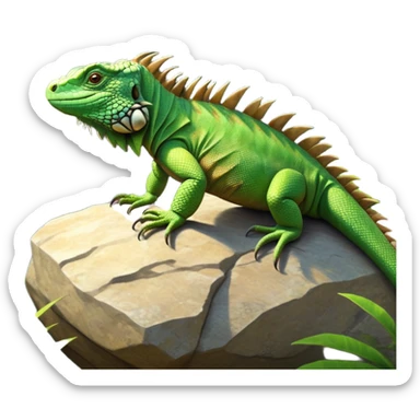 cinematic-iguana-realistic-full-body-basking-emoji,-long-scaly-body-stretched-out-on-a-sunlit-rock,-spiny-ridge-running-down-its-back,-textured-green-and-brown-skin-dappled-with-light,-sharp-intelligent-eyes-studying-the-surroundings,-long-tail-draped-over-the-stone,-simplified-yet-realistic-focused-features,-highly-detailed,-glowing-with-a-warm-tropical-glow

 sticker