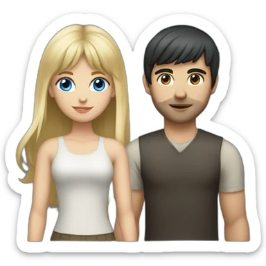 a blonde girl with bangs and blue eyes and a dark-haired guy sticker