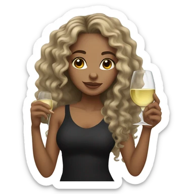 light skin girl with long curly hair holding white wine wearing black tights sticker