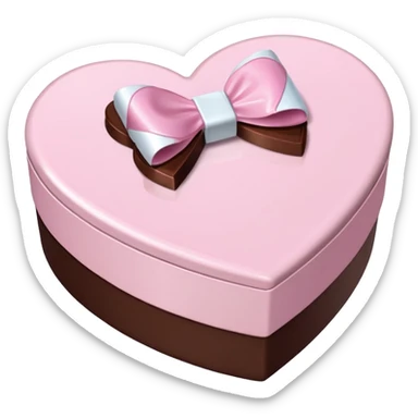 pale pink heart box, pale pink bow, filled with chocolates inside sticker