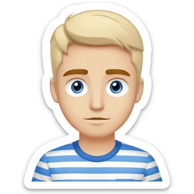 Chico blanco guapo con ojos color miel y cejas pobladas con una camiseta de mangas corta blanca y una camisa de vestir sobre puesta cde rayas blancas con rayas azules claro  sticker