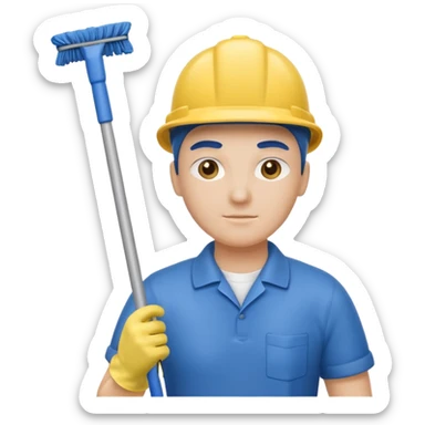 Custodian with yellow rubber gloves, mop sticker