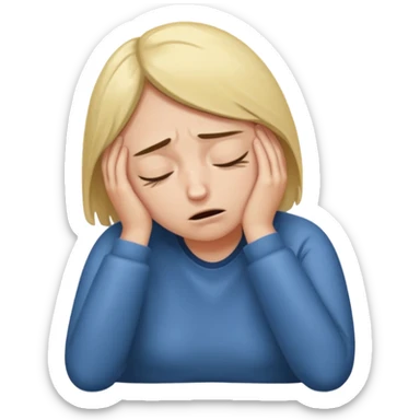 person experiencing burnout, exhausted and overwhelmed, tired eyes, slumped posture, iOS emoji style sticker