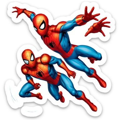 Icon for Vintage Comics and Manga: an open comic book with retro Marvel-style artwork, featuring iconic superheroes like Spider-Man and Iron Man, with action lines. The icon should capture the dynamic and colorful nature of classic comics and manga. Transparent background. sticker