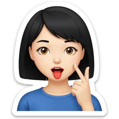 Chicas con pelo negro y corte bob haciendo que se muerde uno de sus dedos de manera picara, puedes hacer que se muerda el dedo sin sacar la lengua. Solo una mano sticker