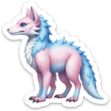 Feral Rare Fantasy cute realistic adorable pastel pink light-blue white iridescent Vernid-Sergal-hybrid by LiLaiRa, markings, tufted ears, full body sticker