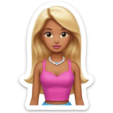 Brown skin blonde hair barbie in front of beach  sticker