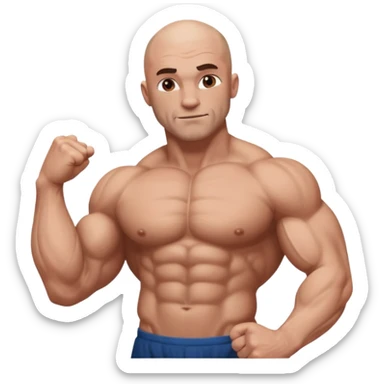 White skin, Shirtless, brown hairy chest, Bodybuilder, big biceps and shoulders. Bald head sticker