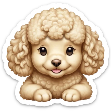 Meme-Worthy Cute Sleeping Cream Poodle Portrait Emoji, Head resting peacefully with a contented smile, showcasing a delightfully elegant build and a luxuriously soft, curly cream Fur, eyes shut in a serene nap, Simplified yet hilariously adorable features, highly detailed, glowing with a soft, drowsy light, high shine, relaxed and utterly lovable, stylized with an air of playful laziness, bright and heartwarming, soft glowing outline, capturing the essence of a comically sleepy companion, so meme-worthy it feels like it could instantly become the next viral sensation of adorable slumber! sticker