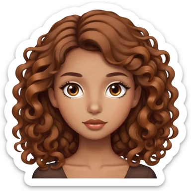 brown hair girl, caramel skin, skinny, full lips, brown eyes, long lashes, 3a hair, neat curly hair sticker