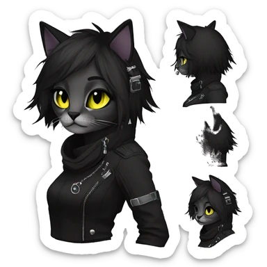 Edgy Shy Anthro cool pretty colorful dark cat-fursona techwear punk black emo-mane sticker