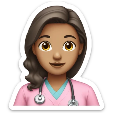 girl with middle part and dark brown hair in pink scrubs sticker