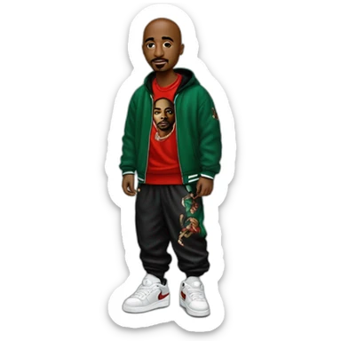 2 pac with a Gucci jogging suit with Jordan’s sneakers  sticker