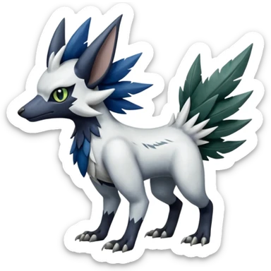 Shiny Black Grey White and Dark-Green Trico-Poochyena-Nargacuga-Silvally-Absol-fusion sticker