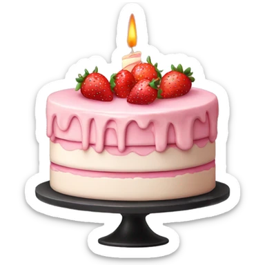 Pink strawberries and cream birthday cake with a candle sticker