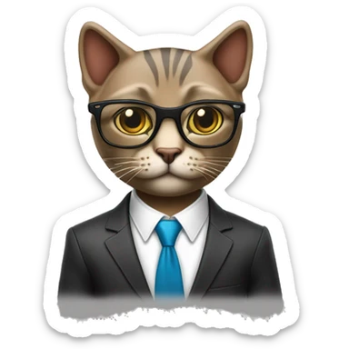 Mulatto hiphop confident business slim fit adult cat full body pfp with smart glasses and chill eyes sticker