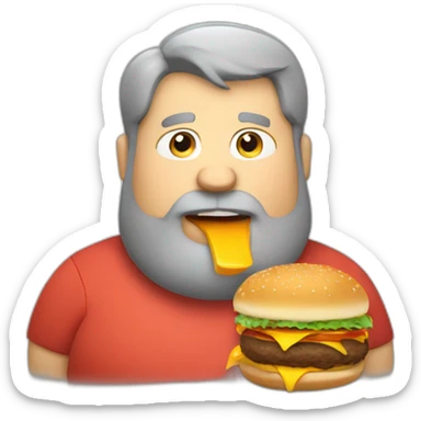 Fat man with grey short hair and a big beard eating a burger sticker