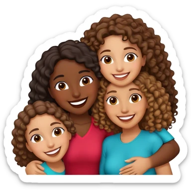 “Emoji of three happy and close friends: a Dominican with dark skin and curly hair, a Spanish woman with light skin and straight brown hair, and a Moroccan woman with tanned skin and loose dark hair.” sticker
