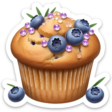 Lavender flower sprigs on a muffin with blueberries and sugar crystals without frosting  sticker