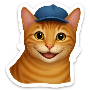 Change the cat's face expression to smiley, keep the blue cap, and set the background to transparent. Maintain a style as close to the original realistic emoji as possible, with detailed fur texture and lifelike appearance. sticker