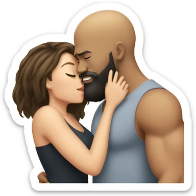 White brunette kissing muscular black bald man with beard sticker