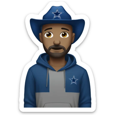 Bald white male with dark brown beard holding dark blue Dallas Cowboys hat. He’s crying because he’s ashamed of being bald  sticker