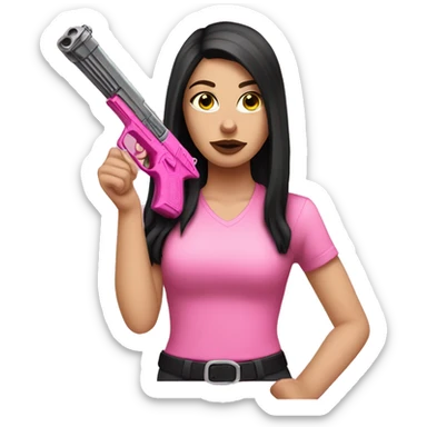 White Girl dark hair hand pink nails holding pink gun sticker