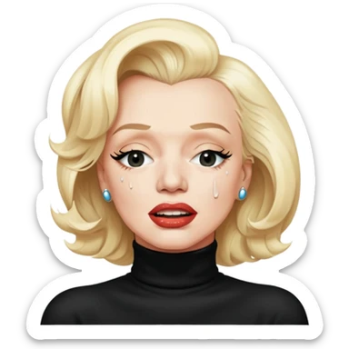 Marilyn Monroe (in black turtleneck) with the closed mouth and teeth not showing with tears in her eyes  sticker