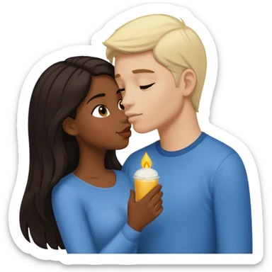 Latina girl kissing white boy they are cartoon characters  sticker