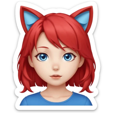 cute anime girl with cat ears, red blowing hair sticker