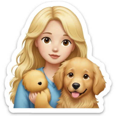blonde girl with golden retriever dog sticker
