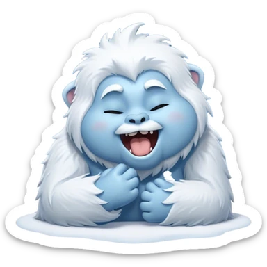 Cinematic Cute Yawning Yeti Portrait Emoji, with a charming, fluffy, snow-dusted figure in gentle whites and cool blues, head tilting back in a wide, endearing yawn with softly closed, peaceful eyes and a content little smile, simplified yet irresistibly adorable, highly detailed with a soft, frosty glow and outline capturing the serene slumber of a yeti! sticker