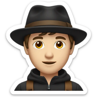young white man with wool black hat and brown hair sticker