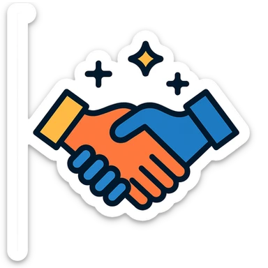 two hands shaking with sparkles, color outline icon style sticker