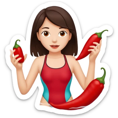 langrennski, bading, brunette, jente, chili sticker