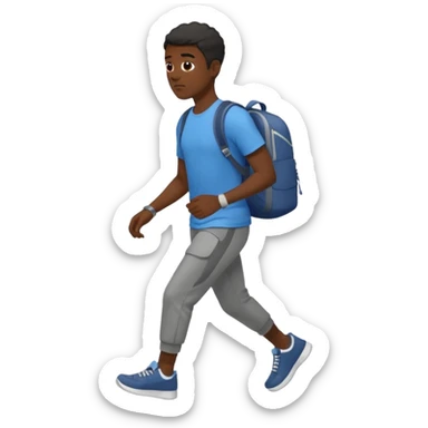 iOS emoji style - a black man in casual clothes and wearing trainers. Walking quickly. He does not have a bag or backpack.

 sticker