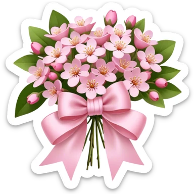 "A bouquet of small pink blossoms tied with a silky bow, gentle and delicate aesthetic."
 sticker