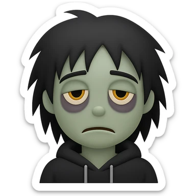 iphone zombie emoji,with black messy hairstyle,tired face,bruises under the eyes,black hoodie sticker